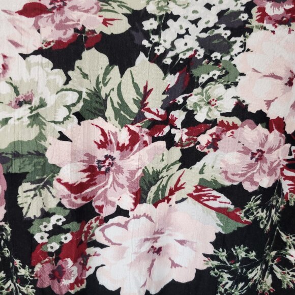 Libery Love Black/Pink Floral Print Tie Front Lace Edge Wmns Sz XL Kimono Blouse - Picture 15 of 15